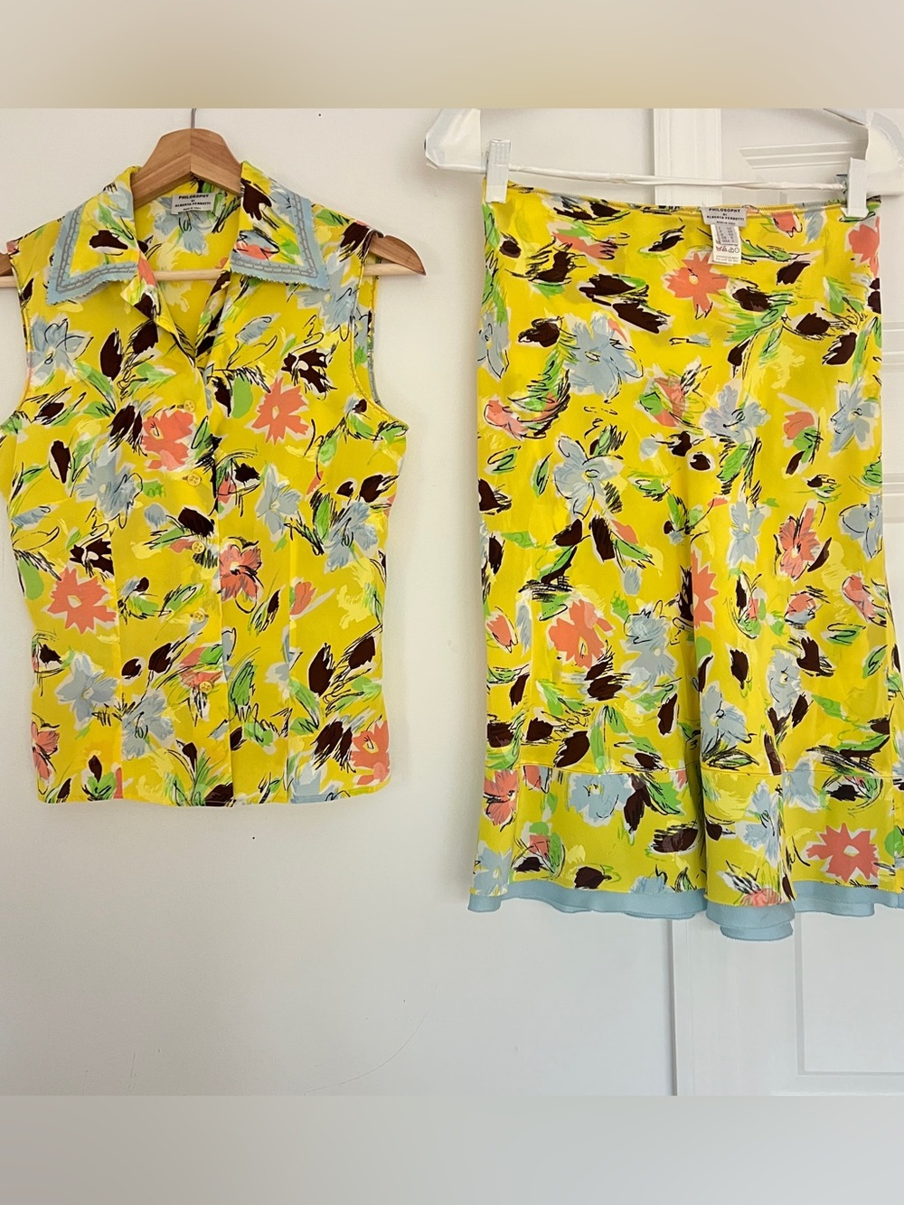 VTG Philosophy Alberta Ferretti coord set-top & slip skirt sz4 floral 100%silk